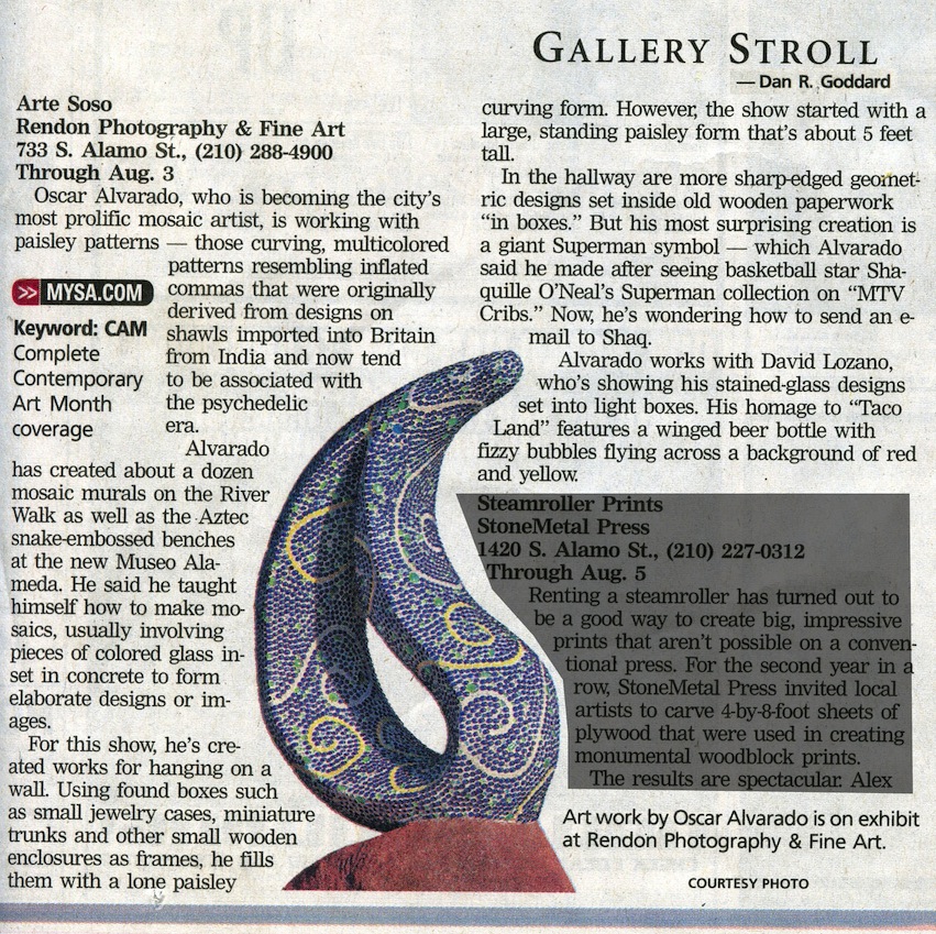 scanned image of article from san antonio express news entitled gallery stroll: arte soso at rendon photography & fine art